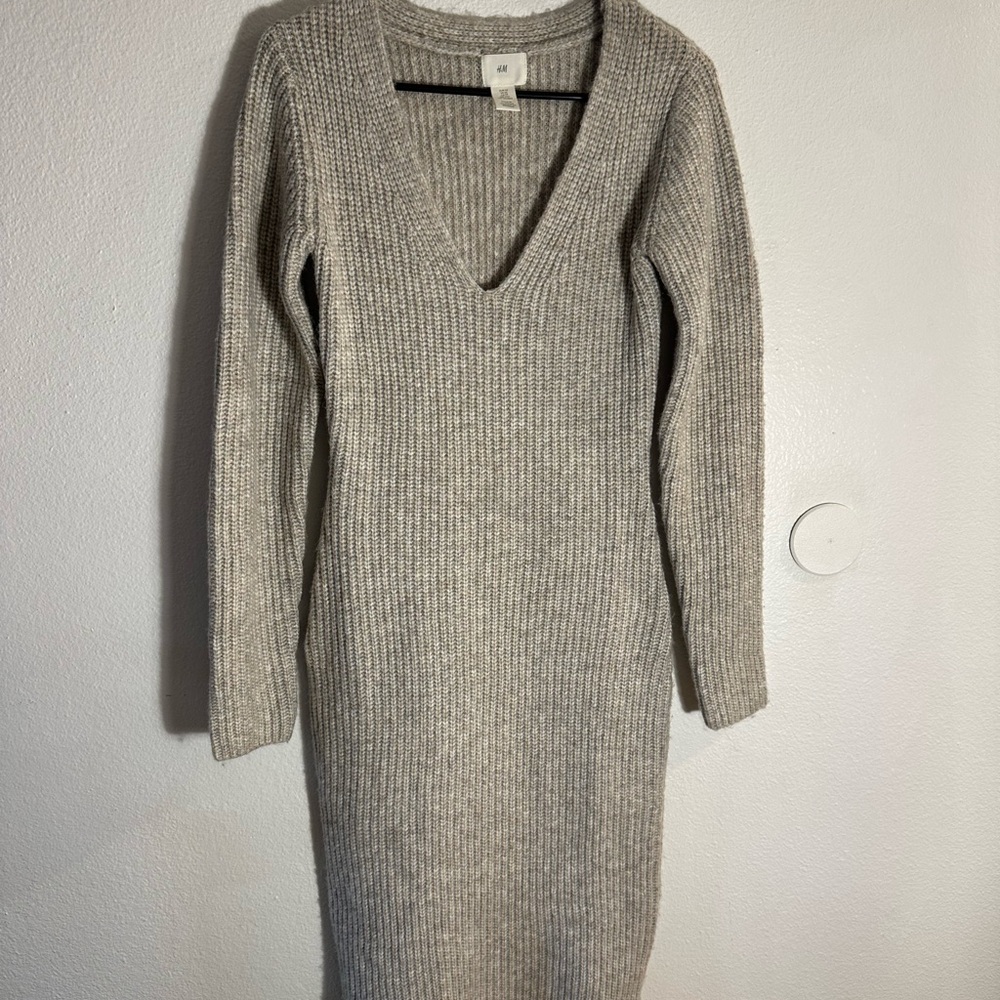 Gray Knit V-Neck Dress